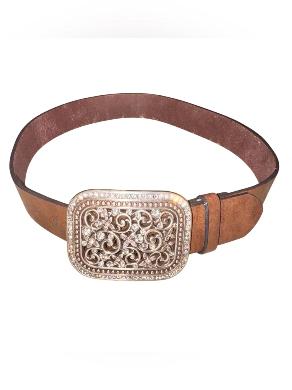 Ariat Women's S Small Faux Leather Belt Ornate Floral Buckle with Rhinestones